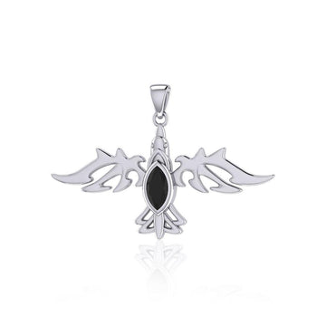 Modern Raven with Gemstone Silver Jewelry Pendant TPD5253 - Jewelry